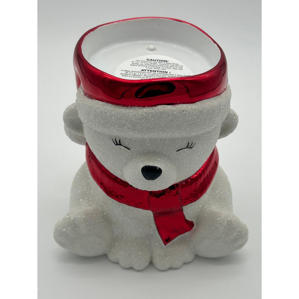 Bath & Body Works Polar Bear Santa Hat 3-Wick Candle Holder Christmas Holiday